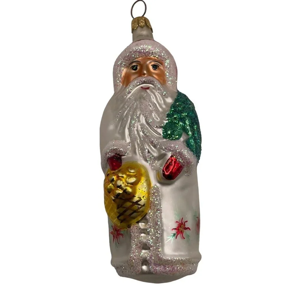 Christopher Radko Poinsettia Santa White Christmas Ornament 5” RETIRED 1991‎ VTG